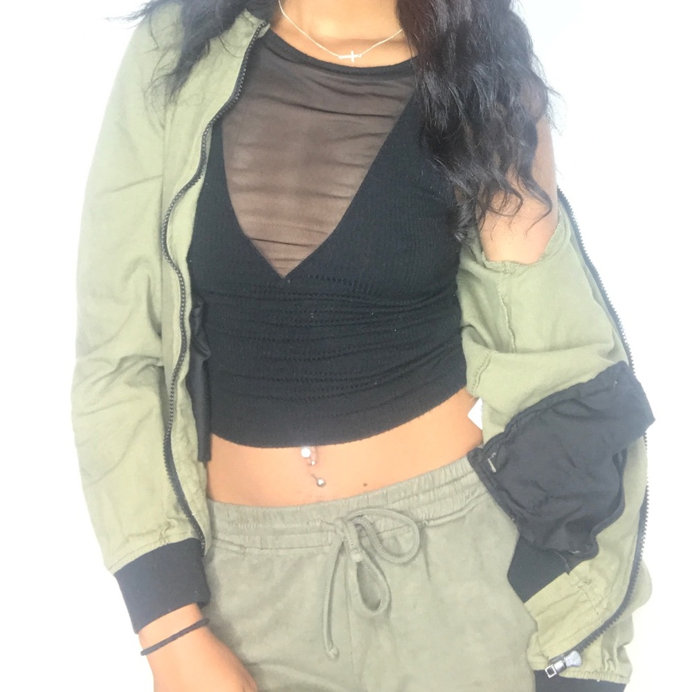 Black shirt mesh deep v cut